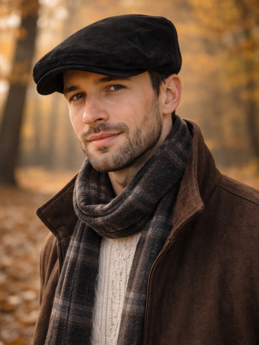 Men's Black Suede Flat Cap, Christmas flat cap, holiday suede hat, gift idea man